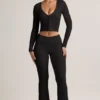 Jules Modal Ribbed Foldover Flared Trousers i svart