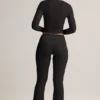 Jules Modal Ribbed Foldover Flared Trousers i svart