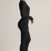 Jules Modal Ribbed Foldover Flared Trousers i svart