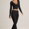 Jules Modal Ribbed Foldover Flared Trousers i svart