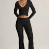 Jules Modal Ribbed Foldover Flared Trousers i svart
