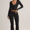 Jules Modal Ribbed Foldover Flared Trousers i svart
