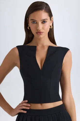 Kadie V-hals strukturert crop-top i svart
