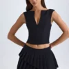 Kadie V-hals strukturert crop-top i svart