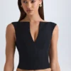 Kadie V-hals strukturert crop-top i svart