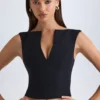 Kadie V-hals strukturert crop-top i svart