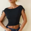 Kaede asymmetrisk crop-top med rynket rygg i svart