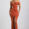 Karleen Slinky Jersey Cut-Out Halterneck Gown i brent oransje