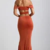 Karleen Slinky Jersey Cut-Out Halterneck Gown i brent oransje