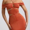Karleen Slinky Jersey Cut-Out Halterneck Gown i brent oransje