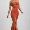 Karleen Slinky Jersey Cut-Out Halterneck Gown i brent oransje