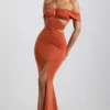 Karleen Slinky Jersey Cut-Out Halterneck Gown i brent oransje