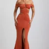 Karleen Slinky Jersey Cut-Out Halterneck Gown i brent oransje