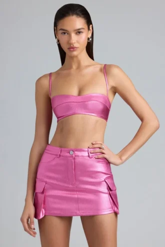 Kennedy Metallic Denim Cropped Bralette i dyp rosa
