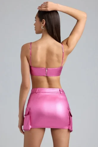 Kennedy Metallic Denim Cropped Bralette i dyp rosa