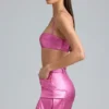 Kennedy Metallic Denim Cropped Bralette i dyp rosa