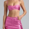 Kennedy Metallic Denim Cropped Bralette i dyp rosa