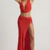 Keona mid-rise maxi-skjørt med splitt i Chilli Red