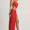 Keona mid-rise maxi-skjørt med splitt i Chilli Red