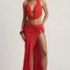 Keona mid-rise maxi-skjørt med splitt i Chilli Red