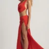 Keona mid-rise maxi-skjørt med splitt i Chilli Red