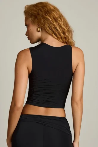 Kirbie asymmetrisk rynket tank-top i svart