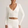 Kiva modal ribbet kort cardigan i hvit