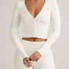 Kiva modal ribbet kort cardigan i hvit