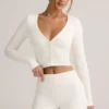 Kiva modal ribbet kort cardigan i hvit