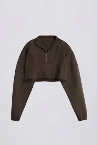 Kort bomullsjersey-sweatshirt med syrevask i brun