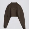 Kort bomullsjersey-sweatshirt med syrevask i brun