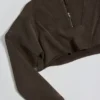 Kort bomullsjersey-sweatshirt med syrevask i brun