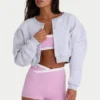 Kort cardigan i børstet jersey med knapper i grå melert