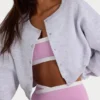 Kort cardigan i børstet jersey med knapper i grå melert
