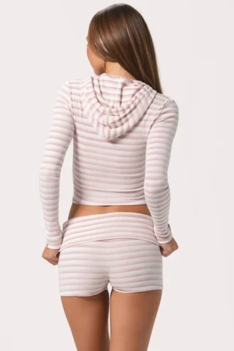 Mini-shorts i ribbet jersey med rosa striper