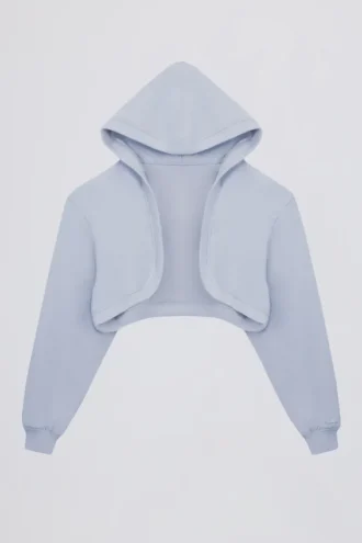 Kort kappe med hette i børstet jersey i myk blå