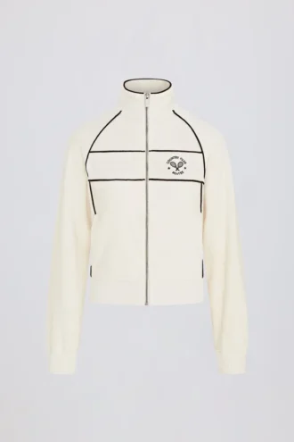 Kort sweatshirt i frotté med glidelås i elfenben