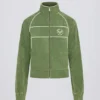 Kort sweatshirt i frotté med glidelås i grønt