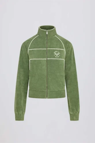 Kort sweatshirt i frotté med glidelås i grønt