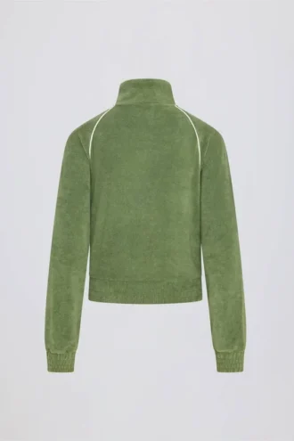 Kort sweatshirt i frotté med glidelås i grønt