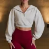 Kort sweatshirt med kvart glidelås i grå melert