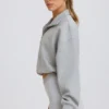Kort sweatshirt med kvart glidelås i grå melert