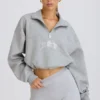 Kort sweatshirt med kvart glidelås i grå melert