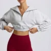 Kort sweatshirt med kvart glidelås i grå melert