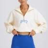 Kort sweatshirt med kvart glidelås i hvitt