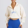 Kort sweatshirt med kvart glidelås i hvitt