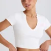 Kort T-skjorte i stretch-bomullsjersey med grafisk trykk i hvit