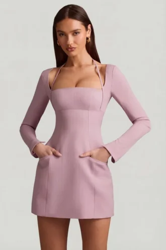 ksenia minikjole med strukturert a linje og nlestriper i mauve 1 330x495 - Ksenia minikjole med strukturert A-linje og n&aring;lestriper i mauve