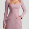 Ksenia minikjole med strukturert A-linje og nålestriper i mauve