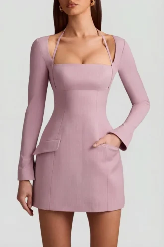 ksenia minikjole med strukturert a linje og nlestriper i mauve 2 330x495 - Ksenia minikjole med strukturert A-linje og n&aring;lestriper i mauve